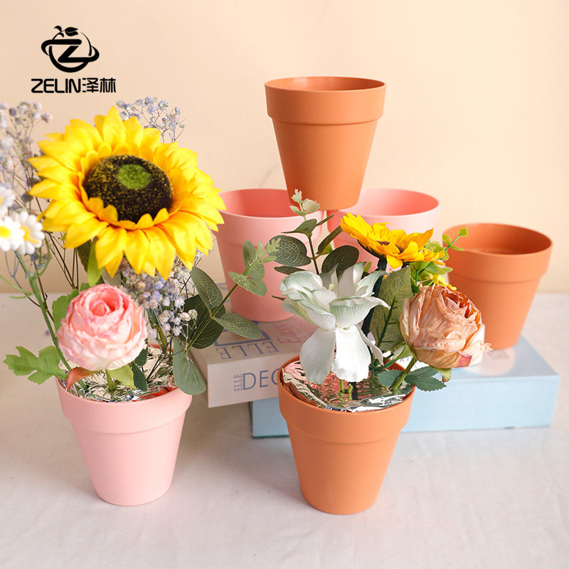 泽林教师节新款仿陶瓷花盆鲜花小盆栽套装向日葵插花diy手提花盒