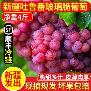 新疆葡萄吐鲁番玻璃翠葡萄玻璃脆新鲜水果整箱无核红提甜4斤顺丰