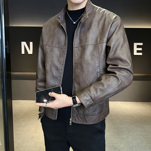男士外套2025新款秋冬季加绒加厚皮夹克潮牌修身立领冬装男装上衣