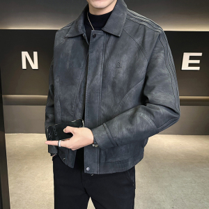男士皮衣外套秋冬季2024新款复古美式潮牌加棉加厚派克服男皮夹克