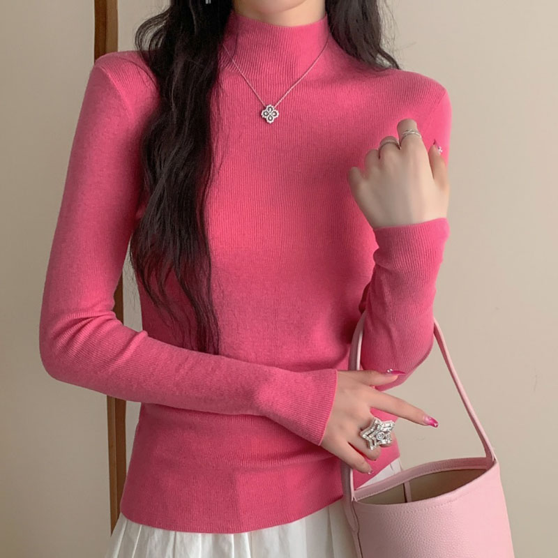 2025新款纯羊毛半高领针织毛衣高级感内搭打底衫修身显瘦百搭上衣