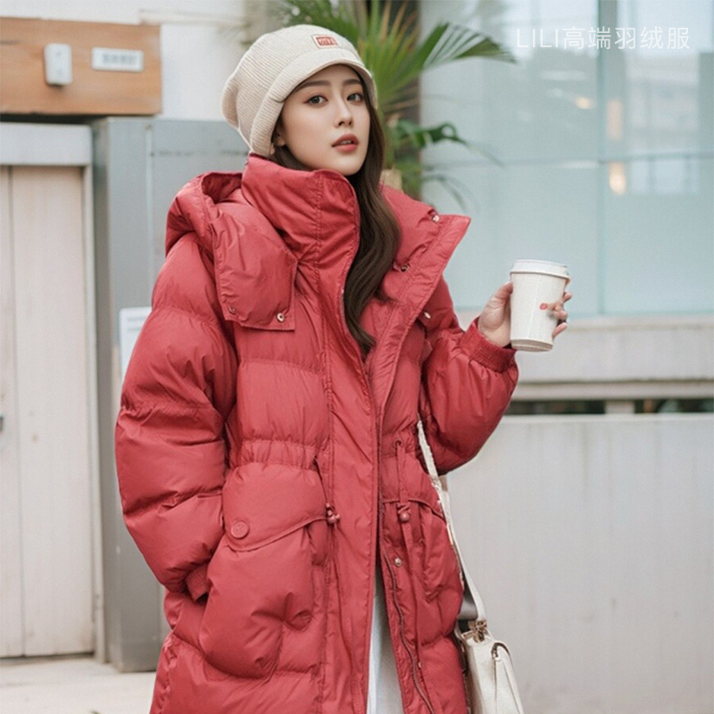 羽绒服女中长款冬季2025新款过膝韩版修身显瘦连帽外套收腰