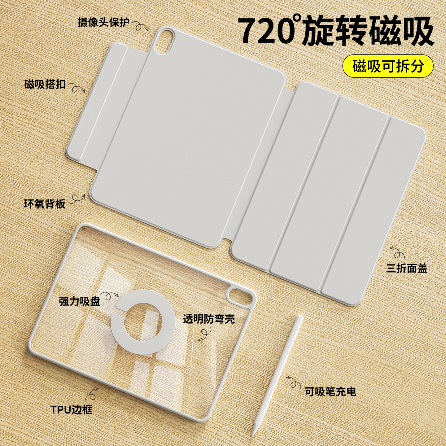 【720旋转磁吸拆分】ipad保护壳