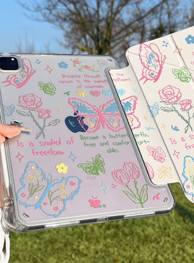 适用iPadpro保护套air6壳2025款苹果11寸平板9第九代轻薄亚克力10磁吸2024带笔槽Y折5防弯4摔mini7透明13支架