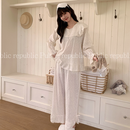 韩国Public republic 睡衣女甜美碎花小清新少女棉纱舒适家居套装