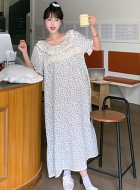 韩国Public republic 睡衣女印花复古宫廷棉纱甜美超舒适家居睡裙