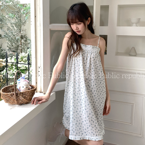 韩国Public republic 睡衣女甜美碎花简约少女夏季吊带家居套装