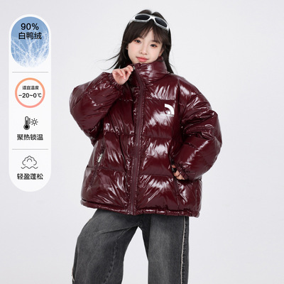 女大童冬装痞帅亮面加厚羽绒服2025新款儿童女孩冬季防寒免洗外套
