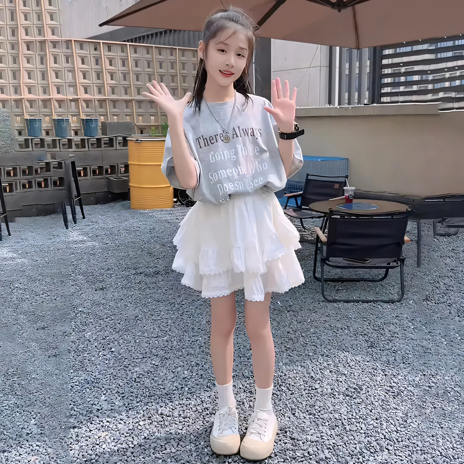 女童超好看裙子套装夏季2026新款女孩短袖T恤韩系穿搭大儿童夏装