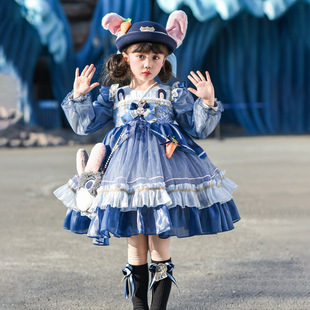 女童兔子警官洛丽塔连衣裙春季新款公主裙cos礼服蓝色长袖网纱裙