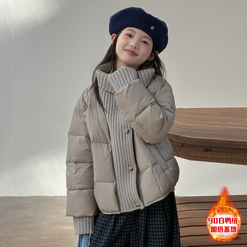 女童冬季短款加厚白鸭绒羽绒服