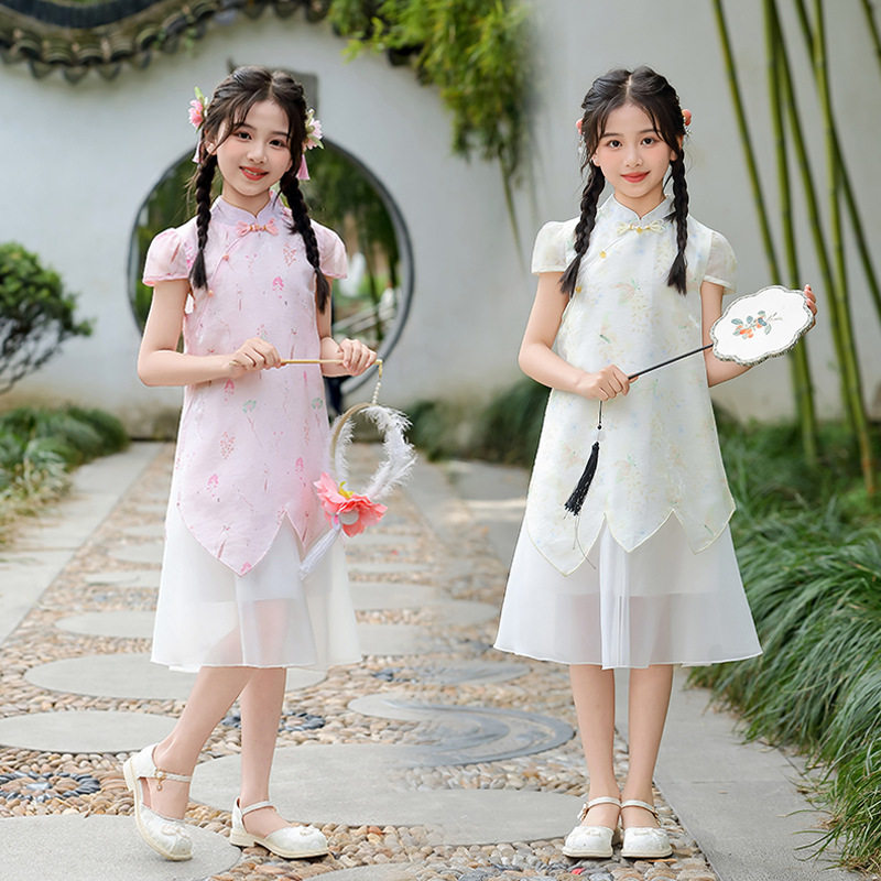 女童新款新中式中国风旗袍连衣裙汉服女孩中大童裙子六一表演服