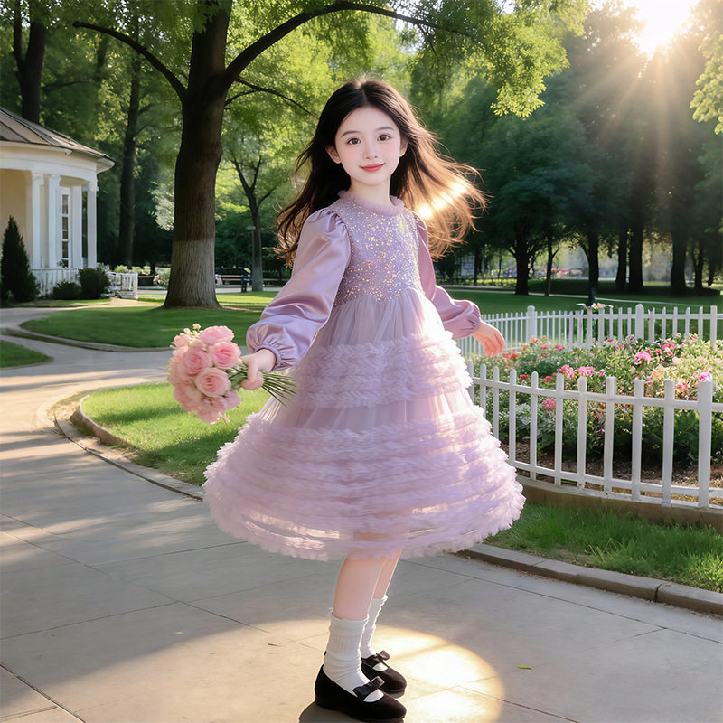 女童裙子春秋款长袖春季连衣裙2026新款儿童大童小女孩洋气公主裙