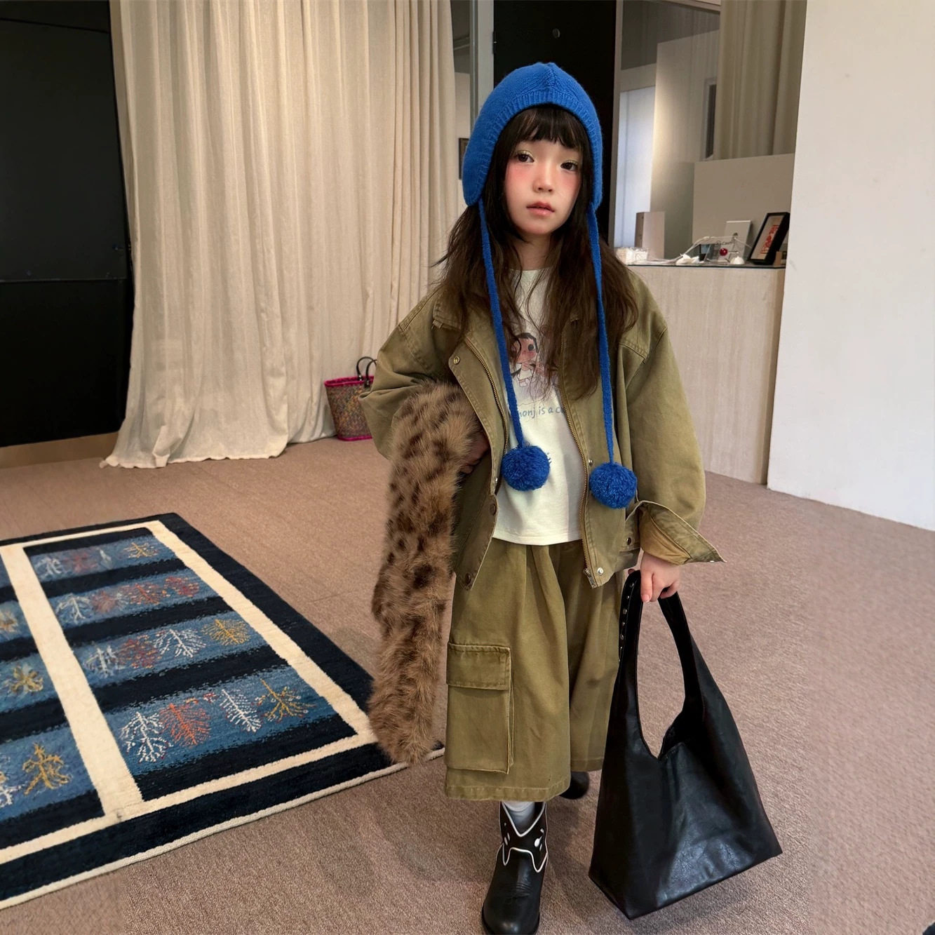 女童韩版复古水洗夹克工装裤套装