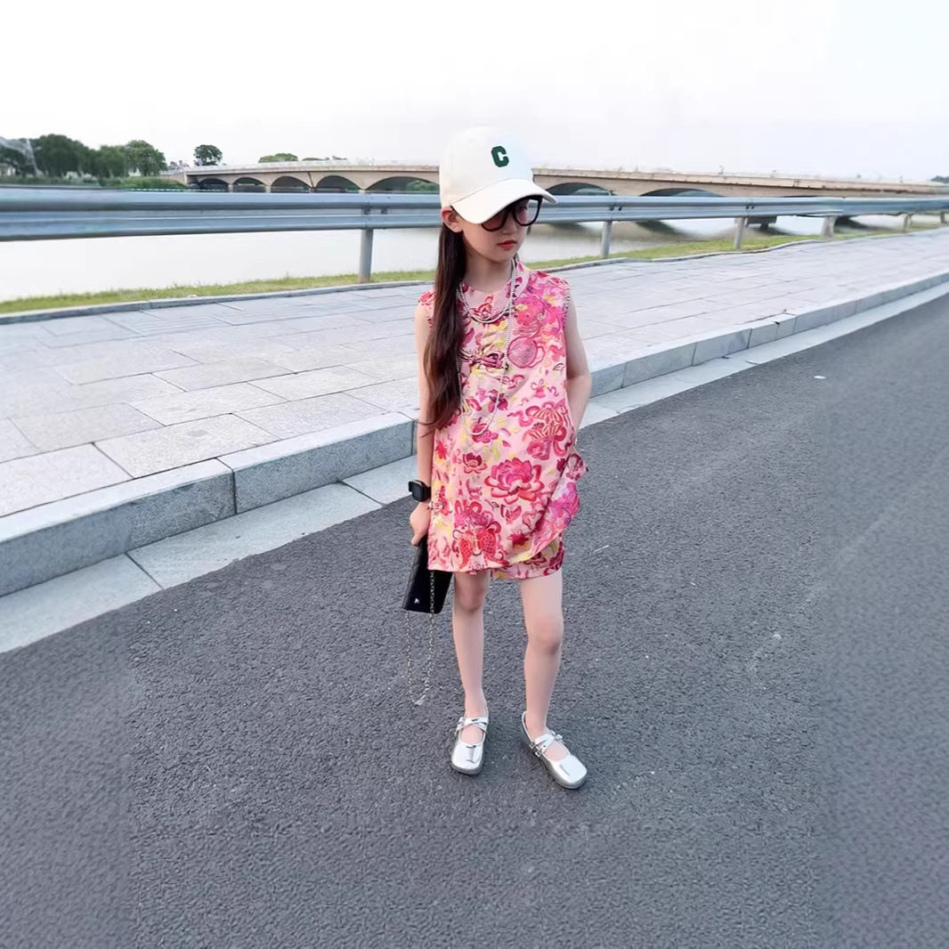 女童国风套装2026新款夏装儿童古风旗袍无袖上衣短裤夏季两件套