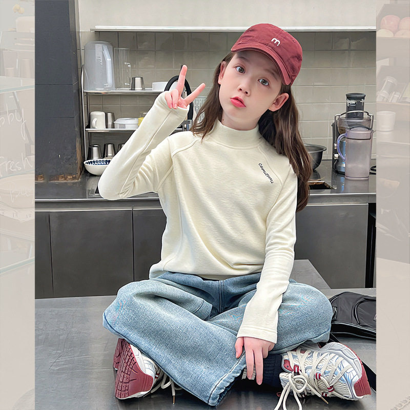 加厚女童高领长袖打底T恤冬装