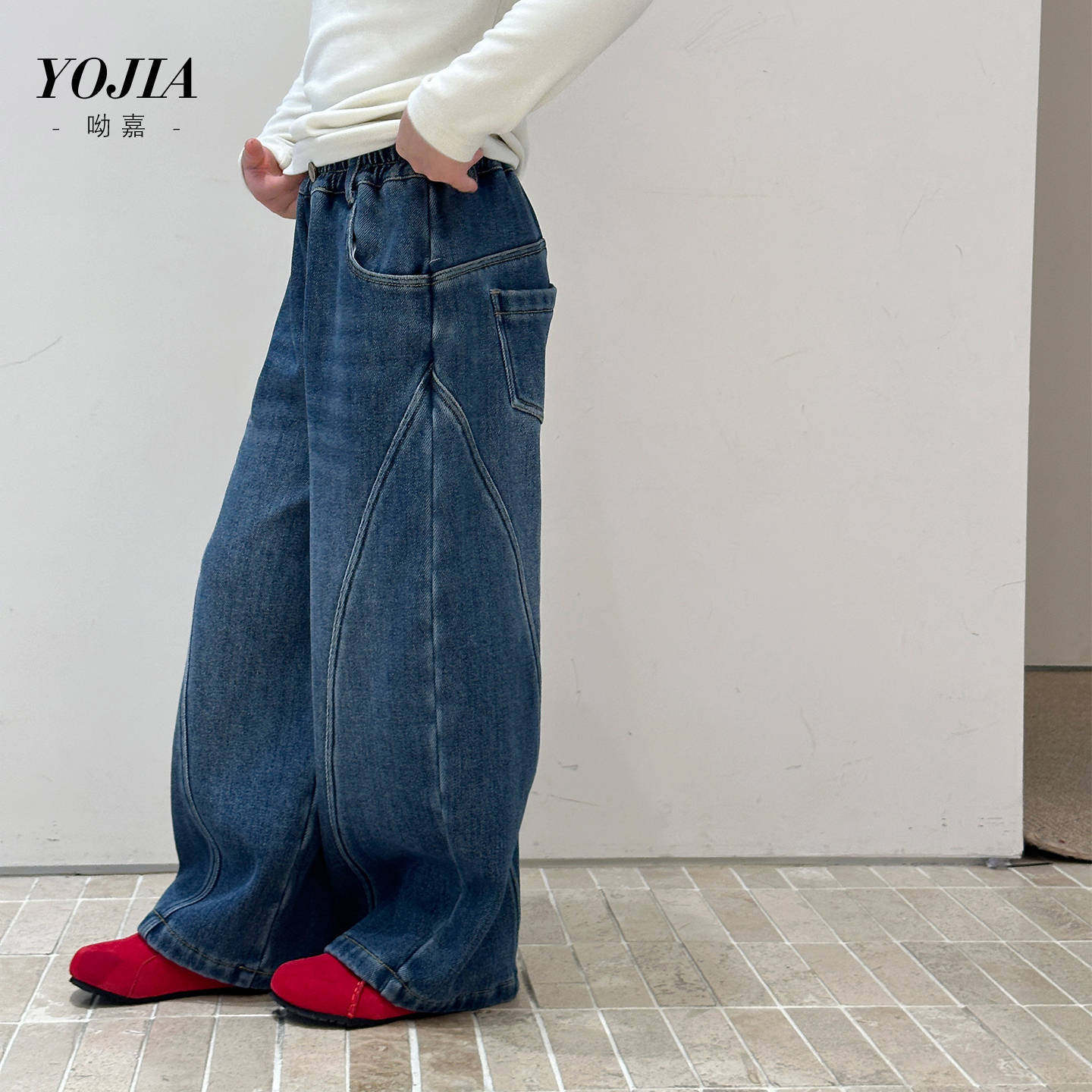 女大童女童加绒牛仔裤秋冬2025新款韩版小女孩直筒裤加厚儿童裤子