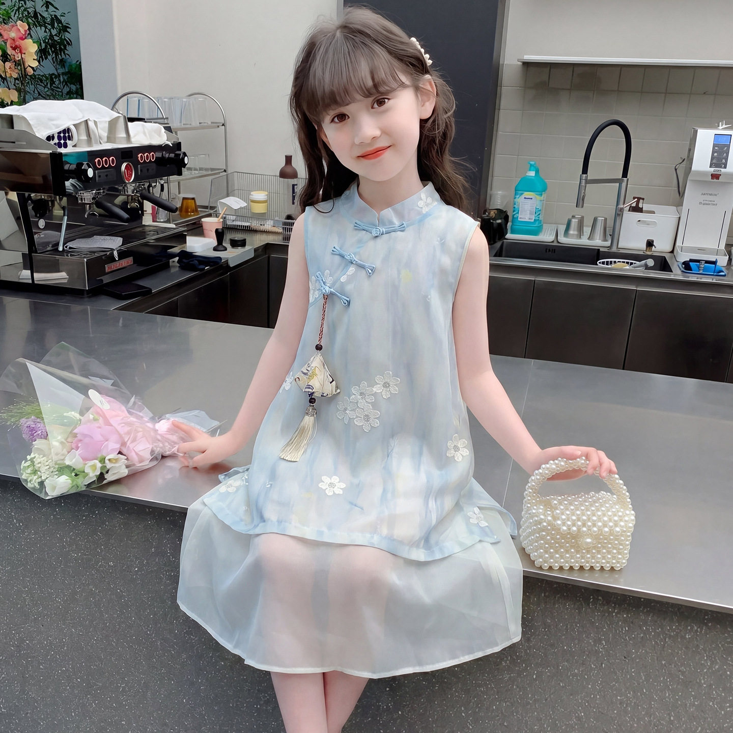 旗袍女童夏季2026新款洋气儿童时髦国风无袖连衣裙女孩夏装裙子潮