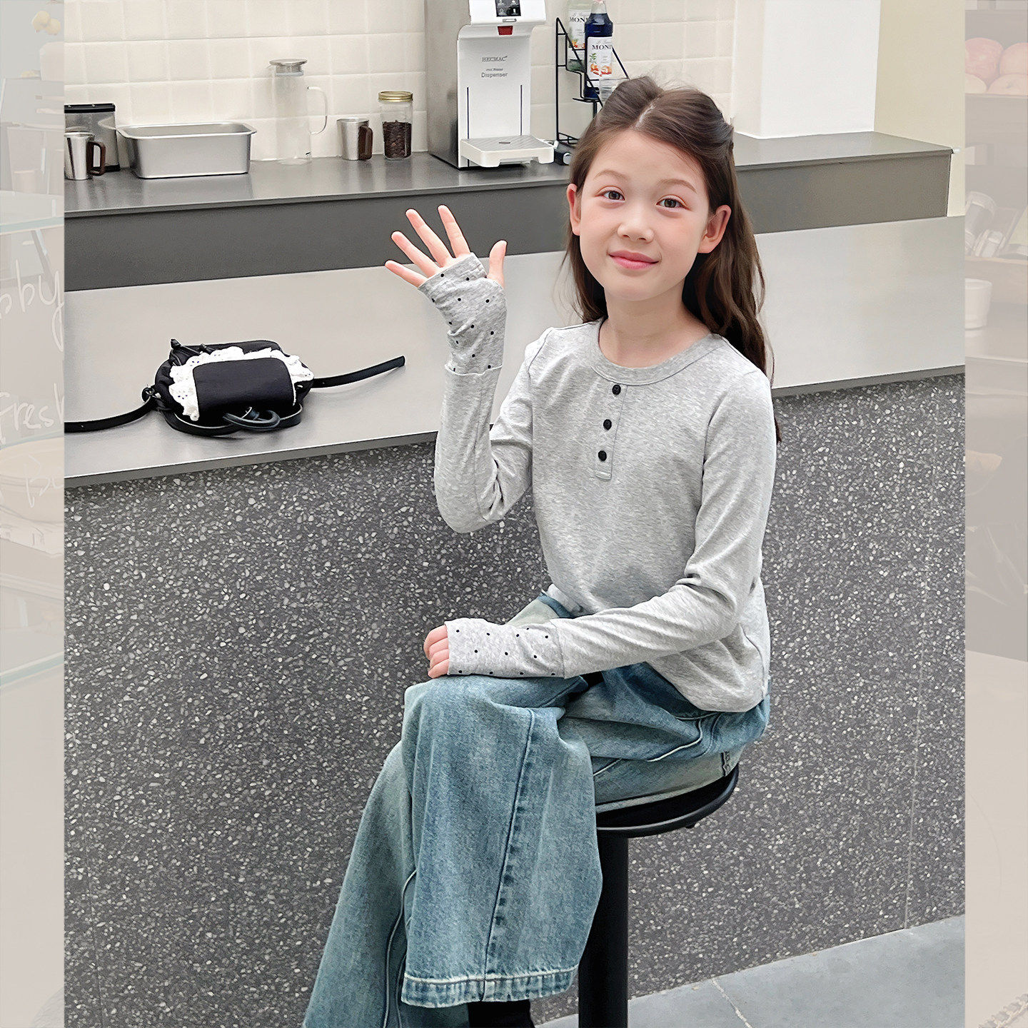 女童假两件修身长袖T恤春秋新款