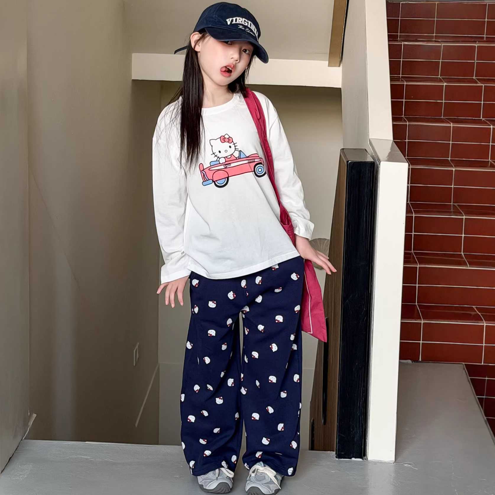 税后价2026春季新款女童卡通印花长袖t恤运动裤中童女宝休闲套装