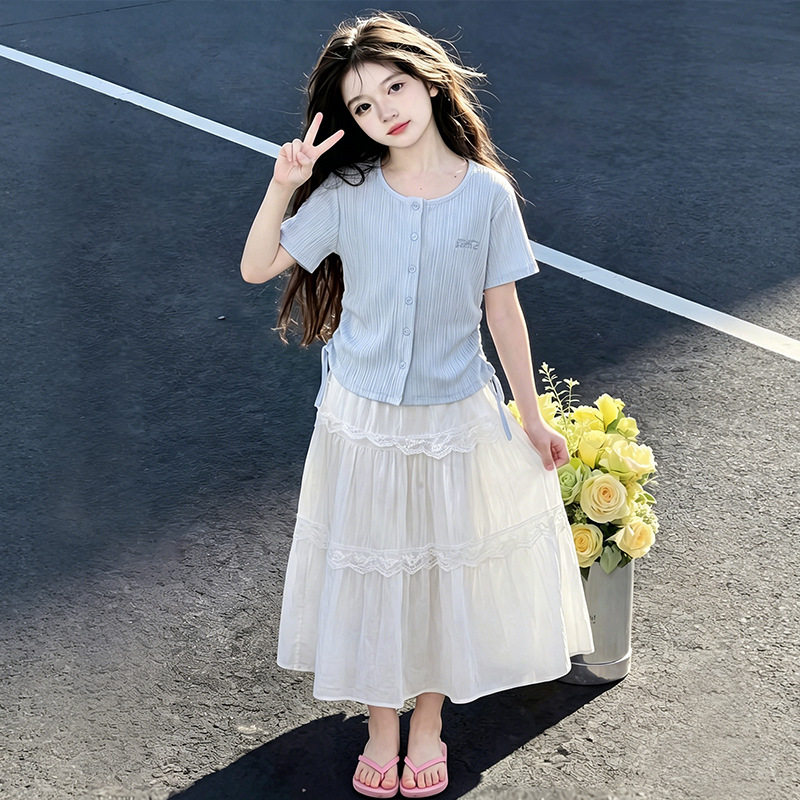 女童夏套装2026新款儿童洋气时髦半身裙两件套女孩夏季网红衣服潮