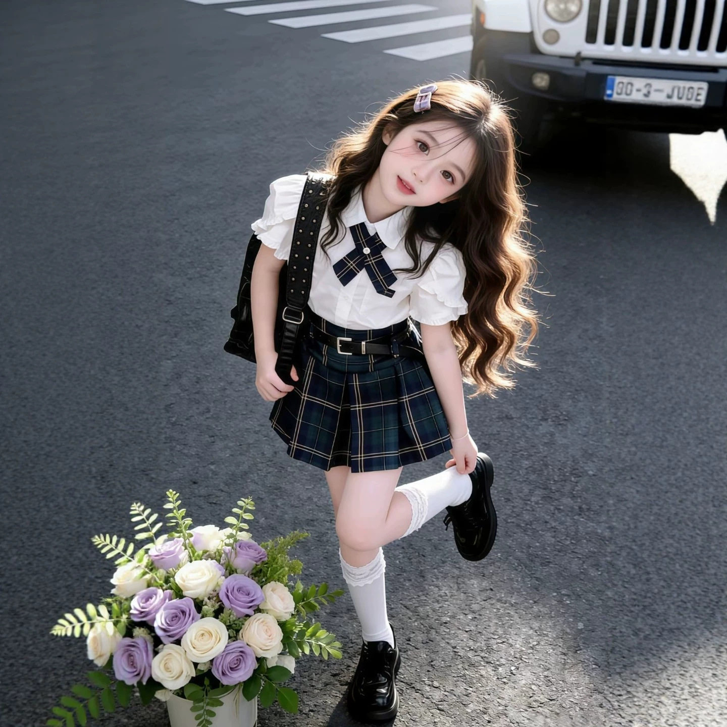 女童学院风套装夏季2026新款儿童衬衫格子裙夏装女孩JK制服两件套