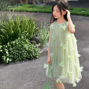 Miaxdx童装女童连衣裙2026夏季新款宝宝洋气仙女挂脖花朵长裙