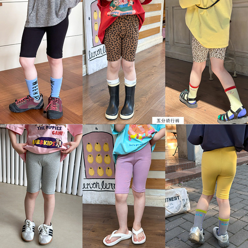 小女孩儿童夏季休闲瑜伽裤女童韩版纯色打底衫高弹力骑行五分裤