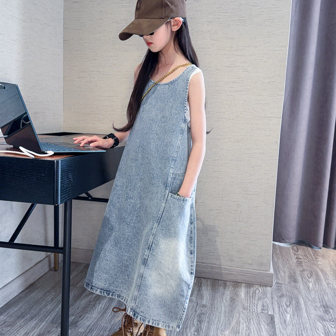 女童无袖连衣裙2026夏季新款儿童牛仔背心长裙韩版女孩公主裙子洋
