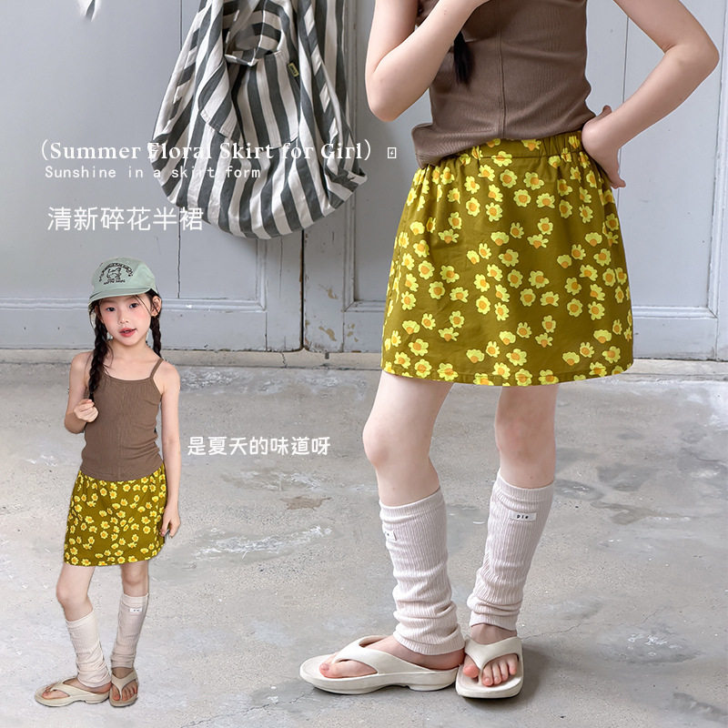 艾摩贝贝2026夏季新品女童休闲全棉短裙度假元气清新碎花半身裙