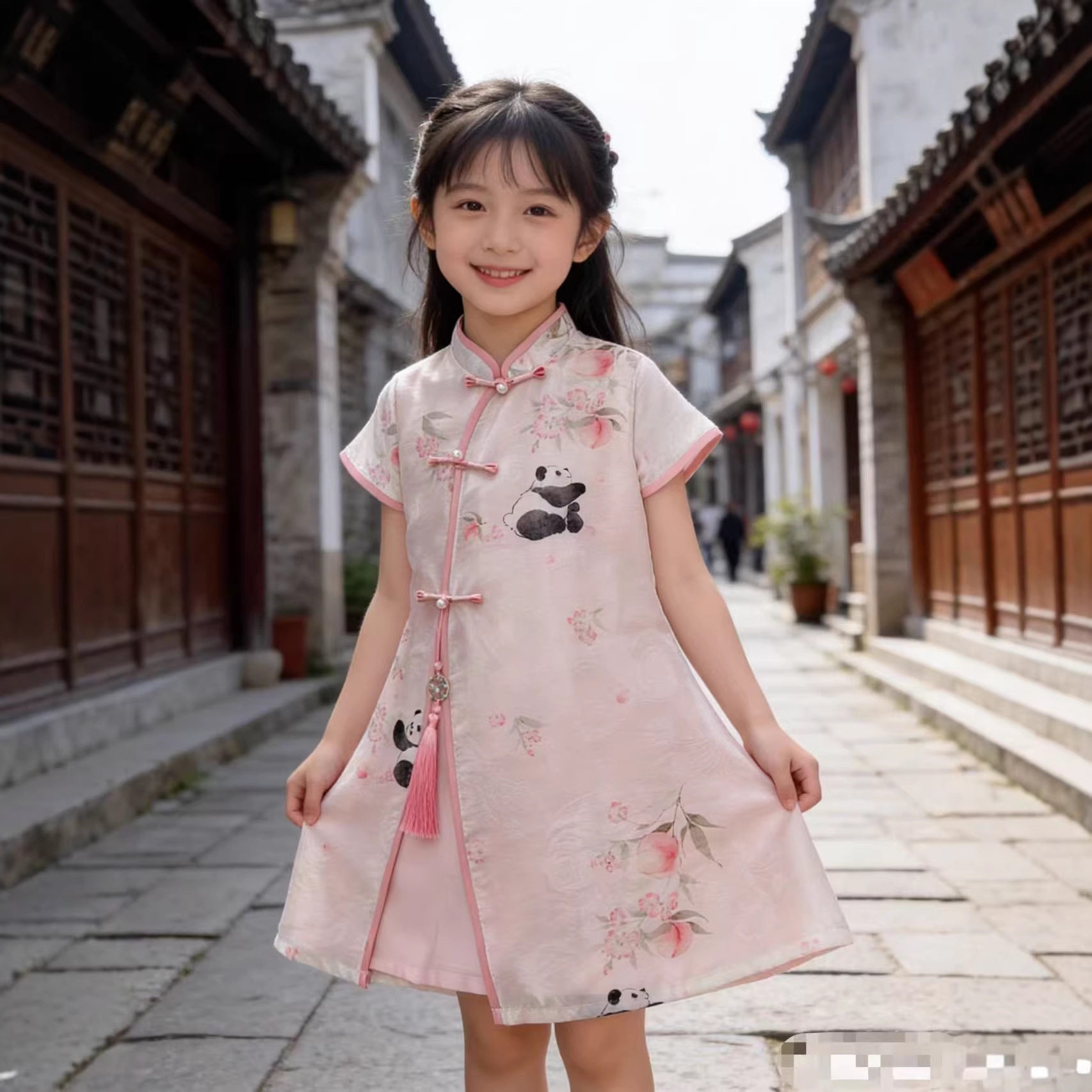 女童2026新款夏季短袖两件套儿童女孩国风改良奥黛A摆演出服旗袍