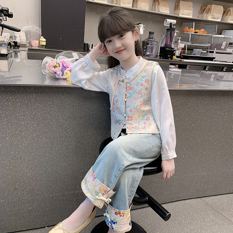 女童汉服新中式纯棉三件套春秋