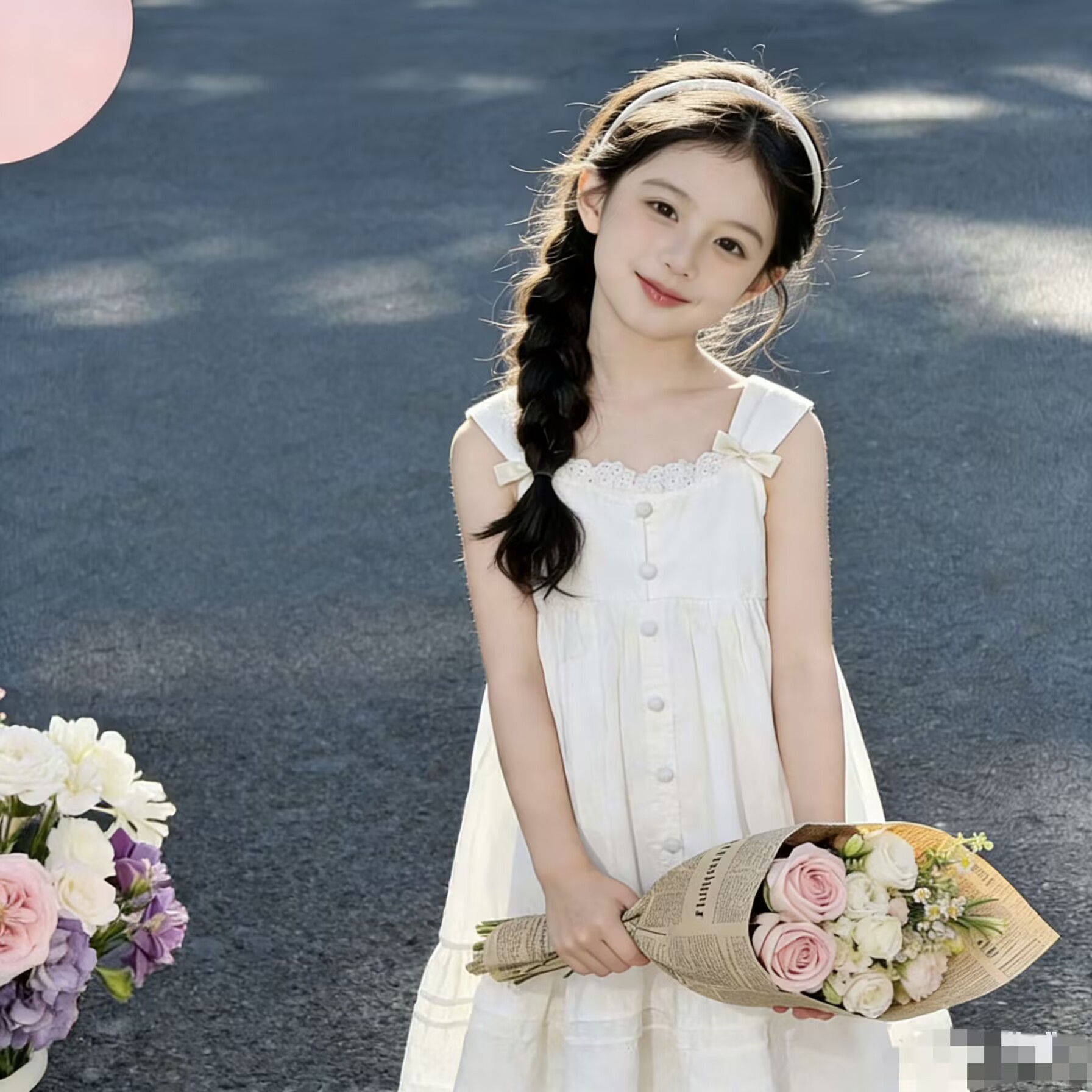 2026夏季新款女童时髦方领连衣裙儿童吊带裙中大童洋气公主裙夏装