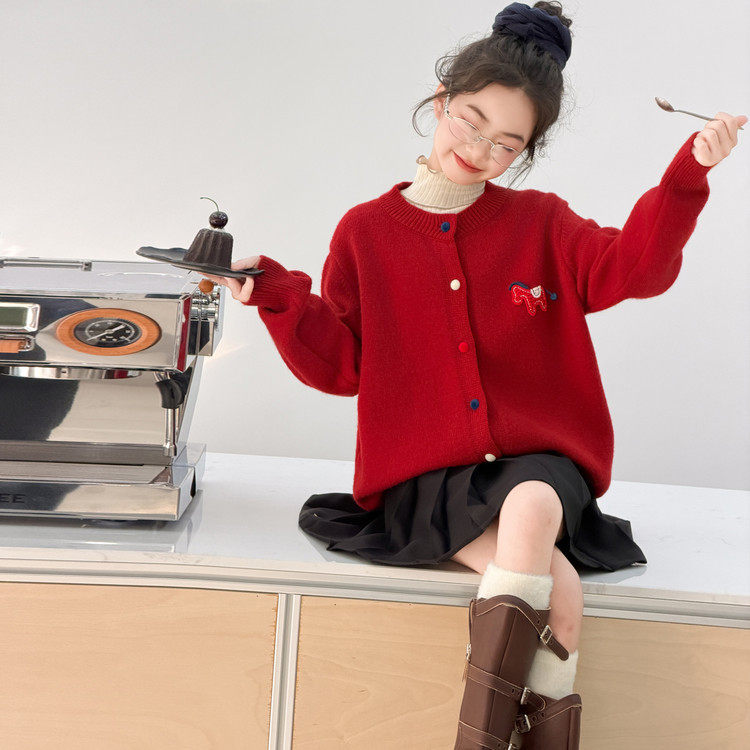 女童毛衣针织衫冬季2025新款中大童韩版洋气加厚小女孩开衫外套