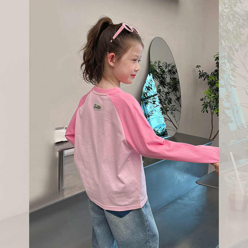 纯棉长袖t恤女童插肩袖上衣儿童洋气打底衫中大童装2026春秋新款