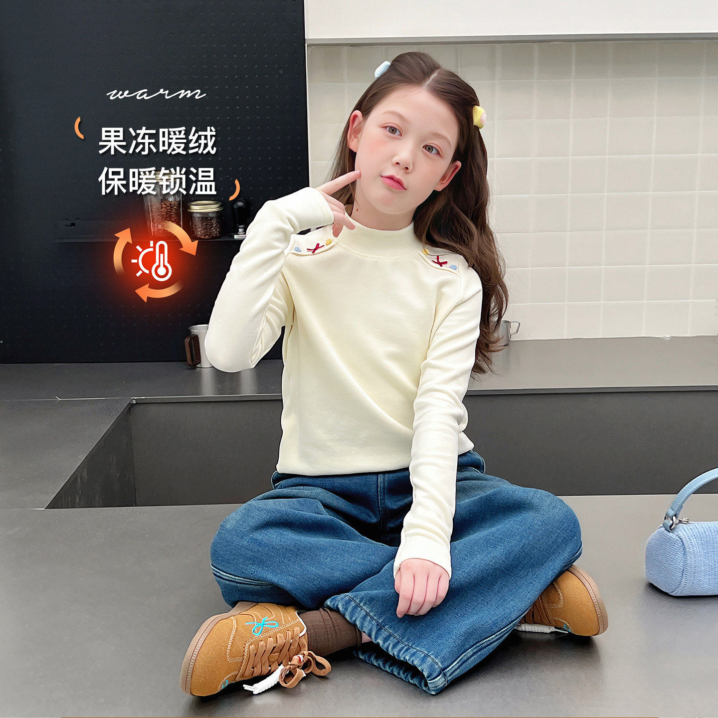 加厚女童高领打底衫儿童洋气内搭上衣大童长袖t恤2026冬装新款