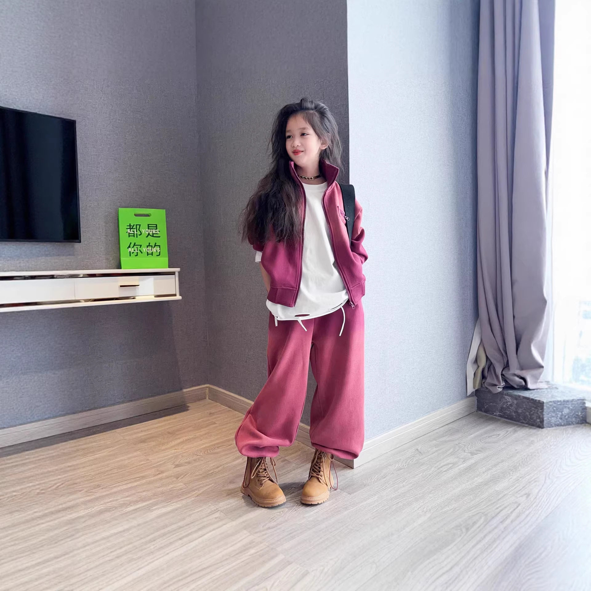 女童渐变色套装2026春装新款洋气女孩开衫外套休闲阔腿裤两件套潮