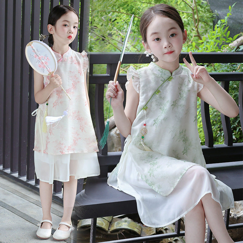 女孩夏季连衣裙小女孩新款汉服连衣裙唐装旗袍裙子薄款中国风中式