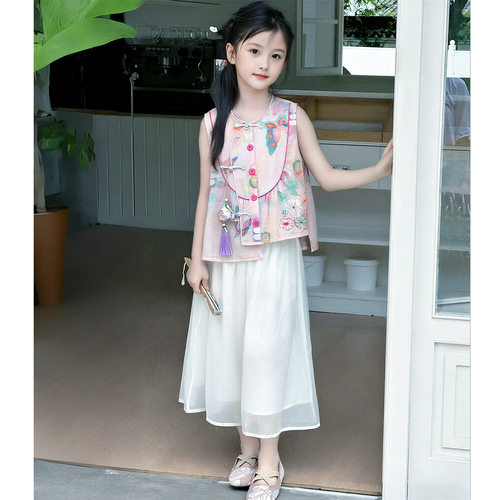 2026夏季女童新中式套装中大童国风刺绣旗袍上衣+裙两件套汉服