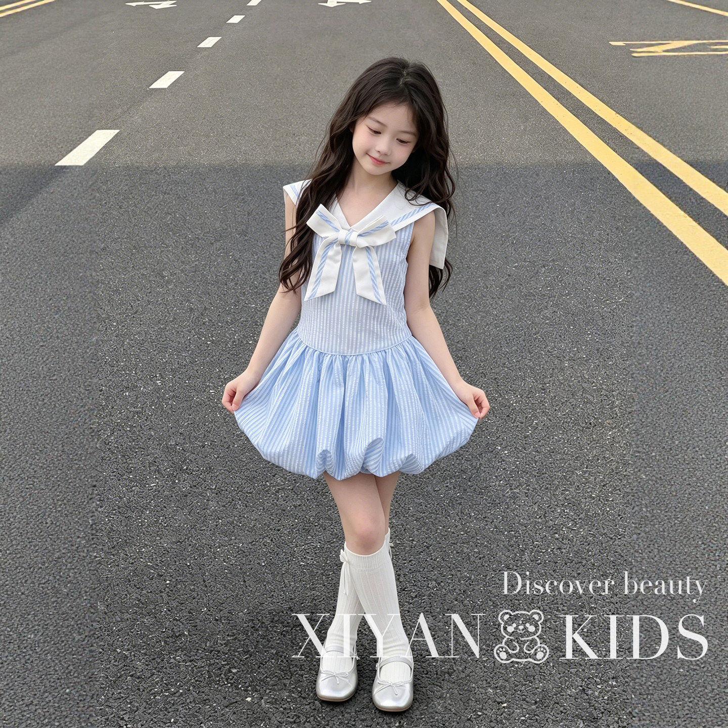 儿童连衣裙2026新款夏季花苞裙女童高级感裙子水手领小女孩学院风