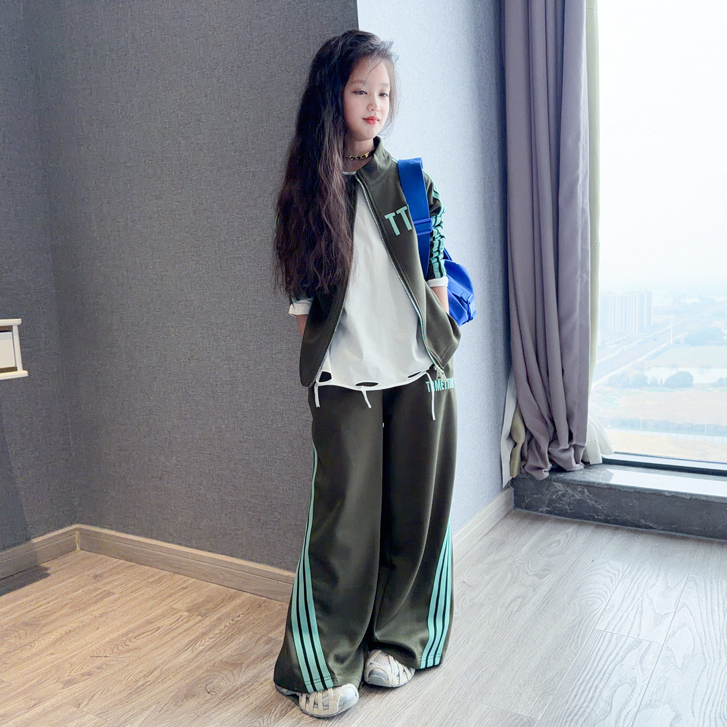 女童春装休闲套装2026新款洋气女孩开衫外套大童直筒阔腿裤两件套