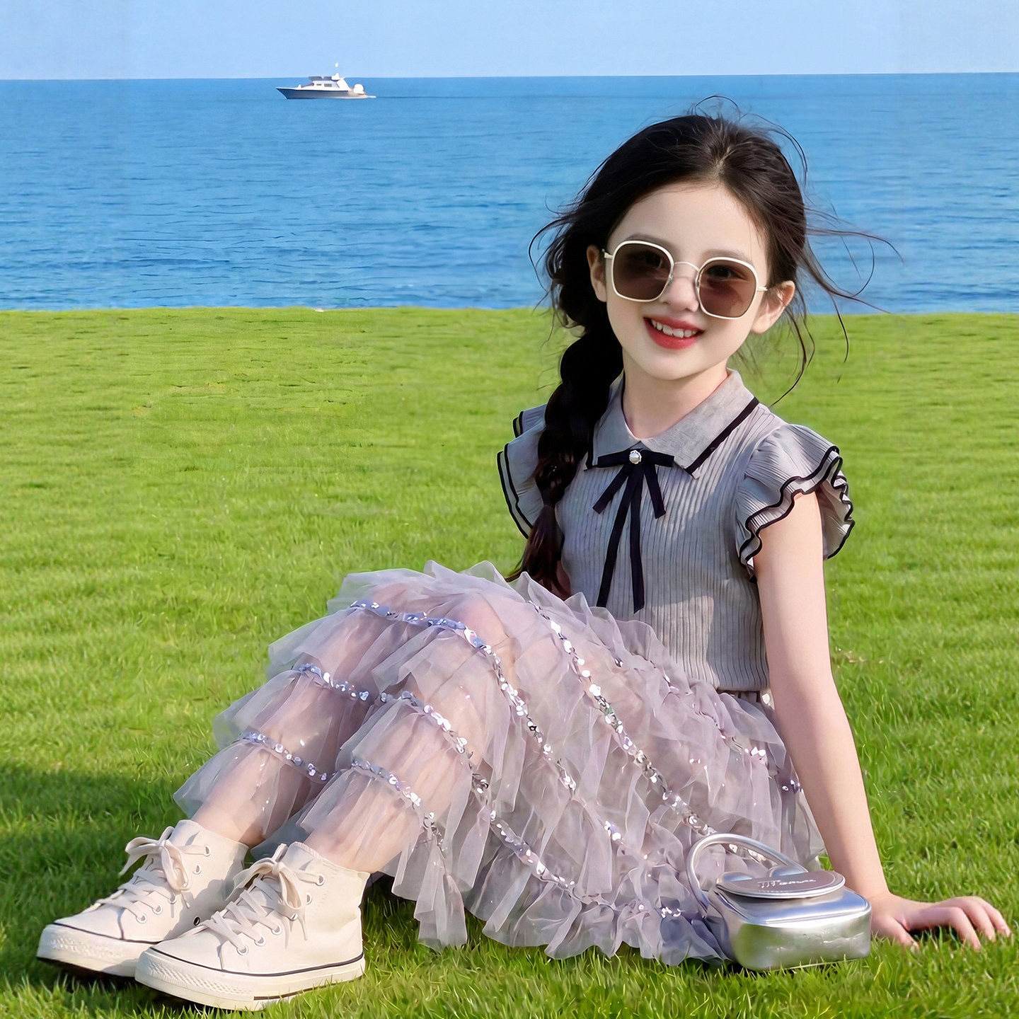 女童夏日绝美套装2026新款夏季儿童洋气时髦半身裙子女孩夏装长裙