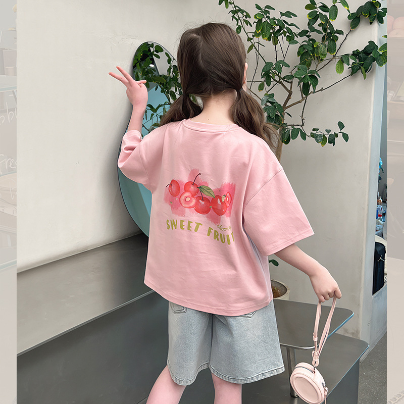 儿童宽松夏季短袖女童洋气时髦t恤大童韩版上衣女孩2025夏装新款