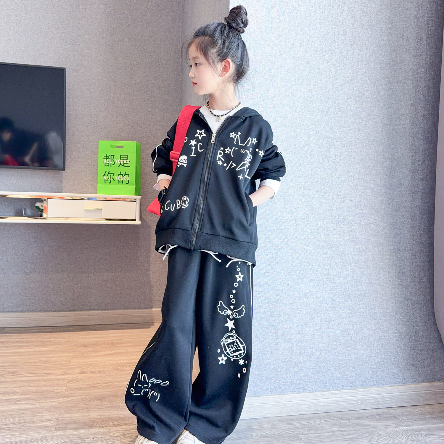 女童套装2026春装新款洋气女孩韩系儿童休闲卫衣阔腿裤运动两件套