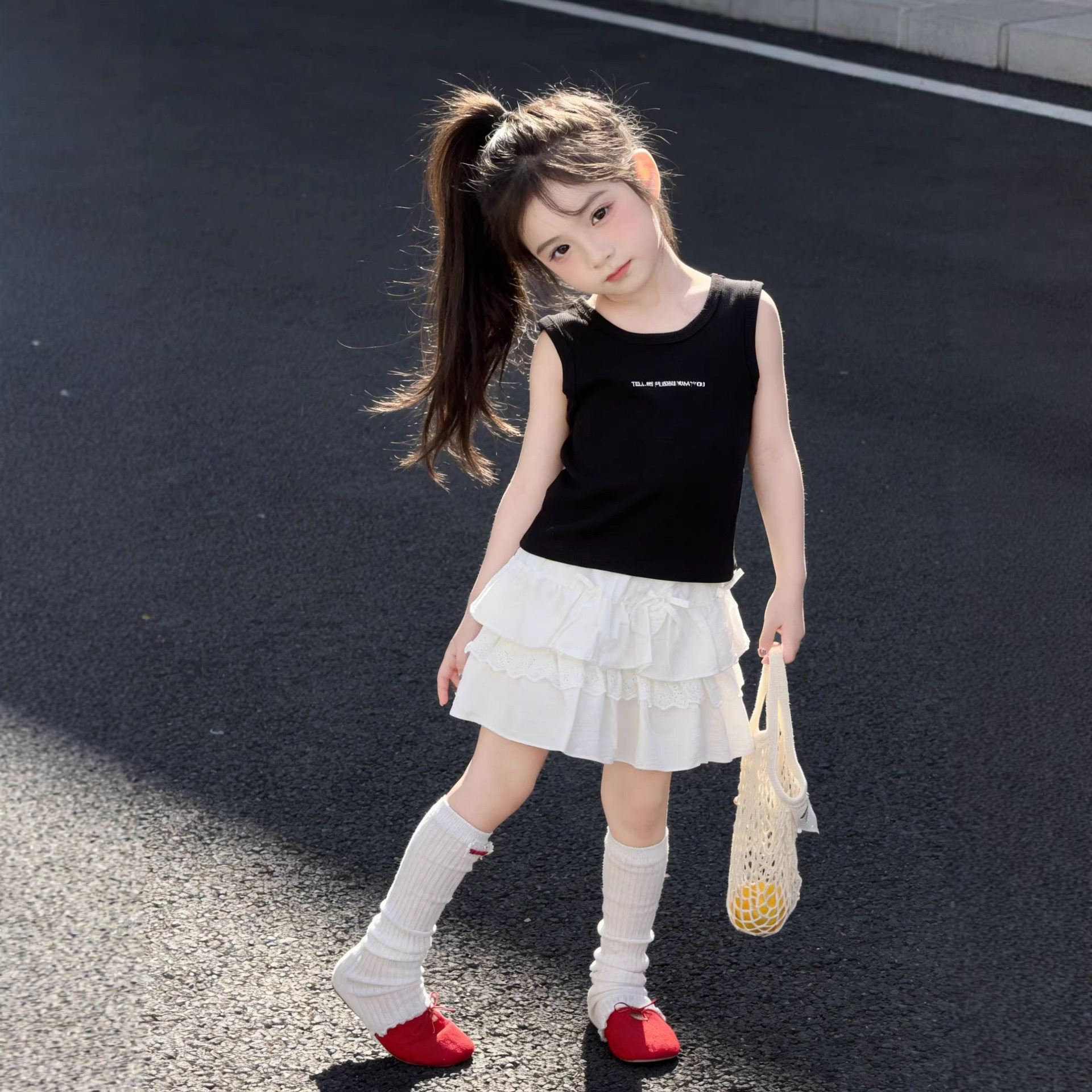 女童巨好看t恤短袖2026新款小女孩夏季套装洋气儿童夏装半身裙子