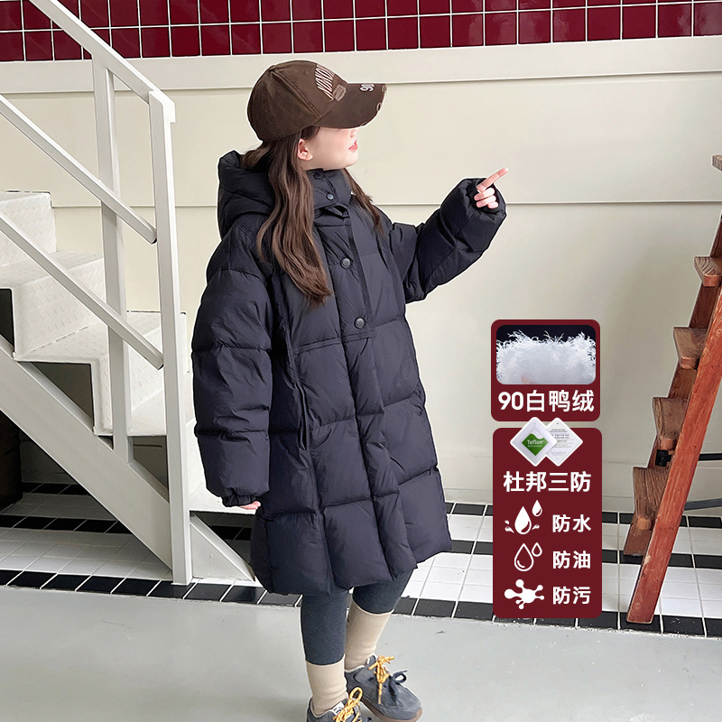 90绒杜邦三防儿童网红长款羽绒服大女童洋气外套上衣2025冬装新款