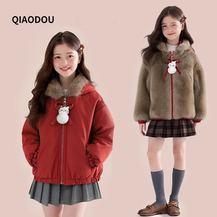 女童加绒加厚外套2025新款秋冬洋气儿童冬季女孩双面穿超好看棉服