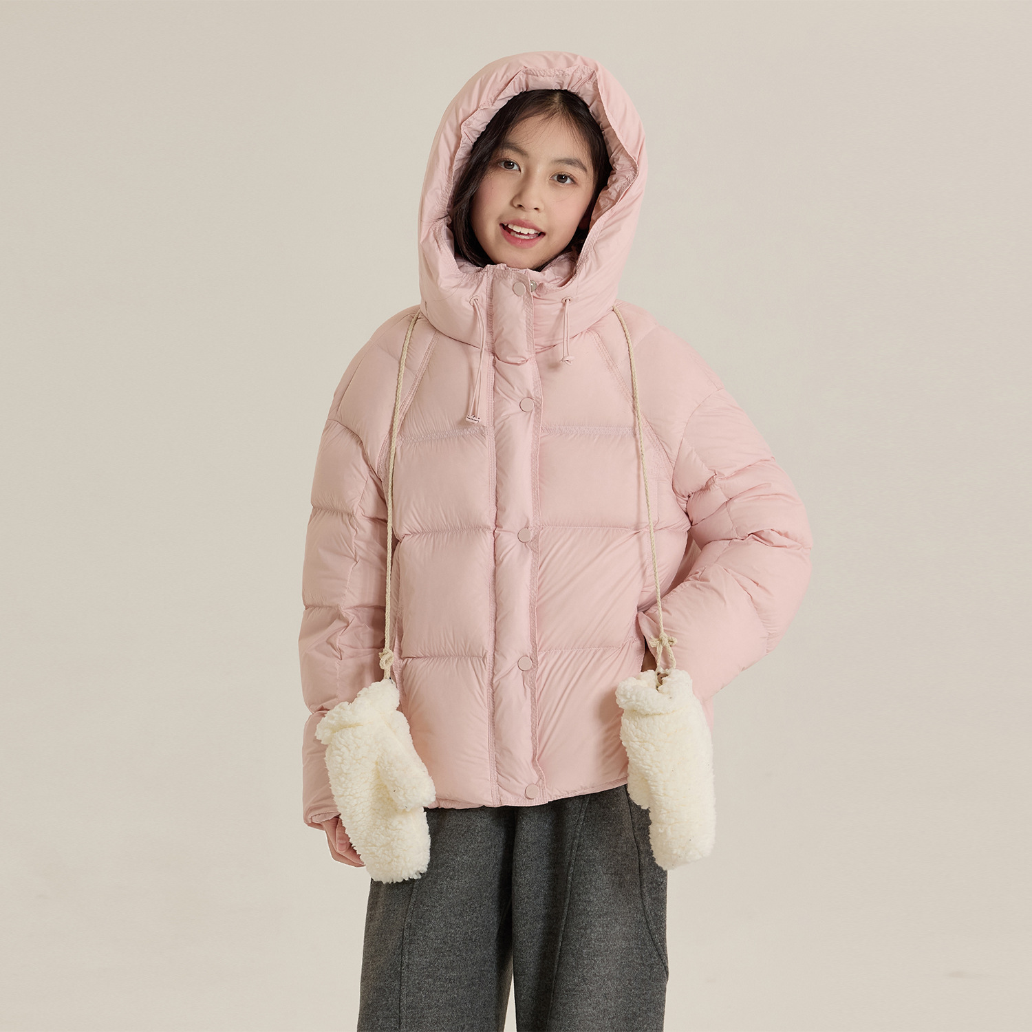 女童基础泡芙羽绒服2025冬季新款儿童90白鸭绒三防连帽保暖外套潮