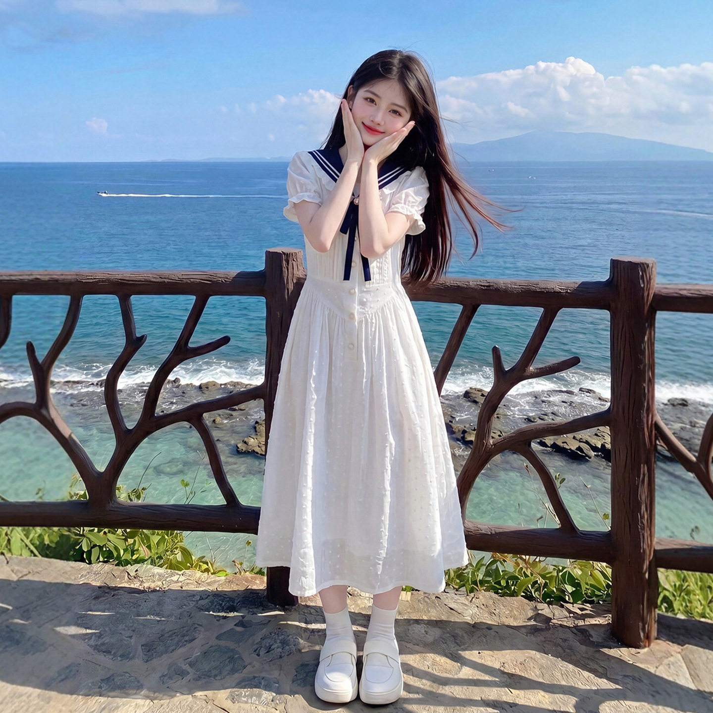 女童裙子夏季高级感2026新款女大童海边度假连衣裙夏日学院风长裙