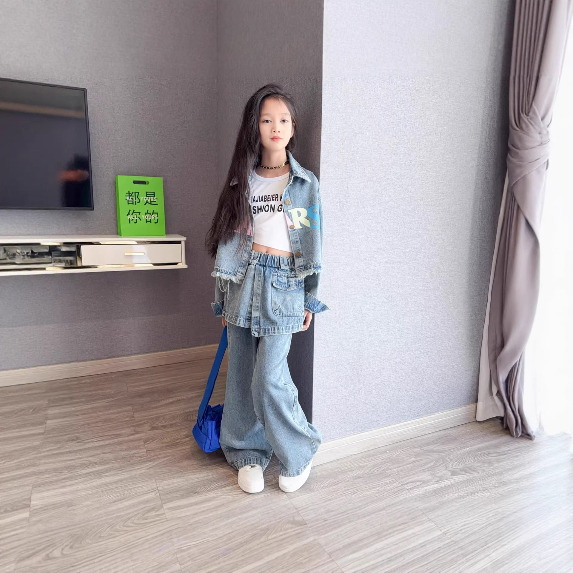 女童牛仔套装2026春装新款儿童洋气女孩背心牛仔外套直筒裤两件套